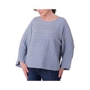WynneCollection Women's Mixed Cable Sweater Faded Blue - Regular